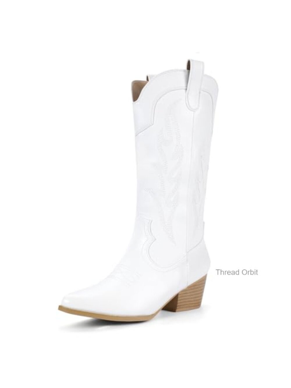Women's Mid Calf Cowboy Boots Pointed Toe Chunky Heel Pull-On Western